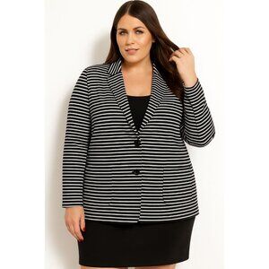 Molly + Isadora Women's Blue White Striped Blazer Jacket PLUS Size 2X LS Career